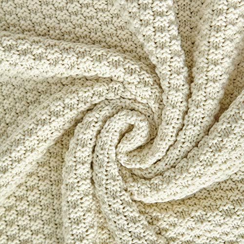Longhui bedding 100% Cotton Knitted Throw Blanket – Cream, Soft & Cozy, Machine Washable, 60"x80" – Perfect for Living Room, Couch, Sofa, Bed or Travel - Image 4