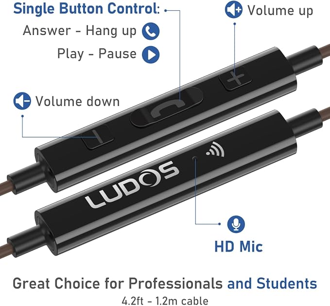 LUDOS Ultra iPhone Wired Headphones Earbuds Earphones with Lightning Connector Apple MFi Certified, 5 Years Warranty, for iPhone 14 13 12 11 Pro Max X XS XR 8 7 Plus with Microphone Control - Brown - Image 6