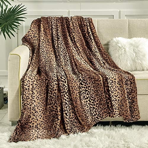 Viviland Flannel Fleece Throw Size 50x60, Lightweight Blanket for Couch, Super Soft Cozy Warm, Leopard Print by VIVILAND