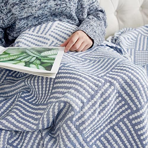 jinchan 100% Cotton Muslin Blanket Twin Boho Throw Blanket 50x60 Dusty Blue - Image 4