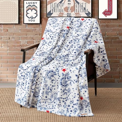Lucky Brand 50" x 70" Plush Throw Blanket, Bandana White/Navy - Image 3