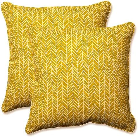 Pillow Perfect Outdoor/Indoor Herringbone Egg Yolk Throw Pillows, 18.5" x 18.5", Yellow, 2 Count by PillowPerfect