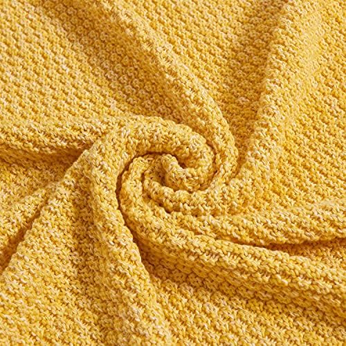 Longhui bedding 100% Cotton Knitted Throw Blanket – Yellow, Soft & Cozy, Machine Washable, 60"x80" – Perfect for Living Room, Couch, Sofa, Bed or Travel - Image 2