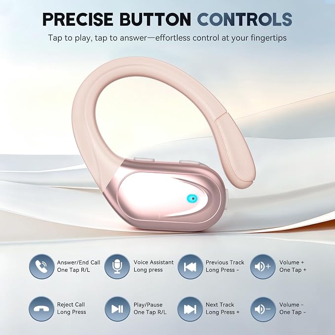 HAOYUYAN Sports Bluetooth Headphones, 80Hrs Playtime Wireless Earbuds with LED Power Display, IPX7 Waterproof Earphones for Workout/Running, Noise Canceling Headset Ear Buds Champagne Gold - Image 6