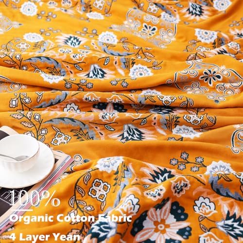 VANJOROY Boho Throw Blanket, 100% Cotton Soft Sofa Bed Throw-Floral Farmhouse Decor Blanket, Reversible Bohemian Throw for Chair Couch Quilt and Gift, 60" x 80"-Yellow - Image 5