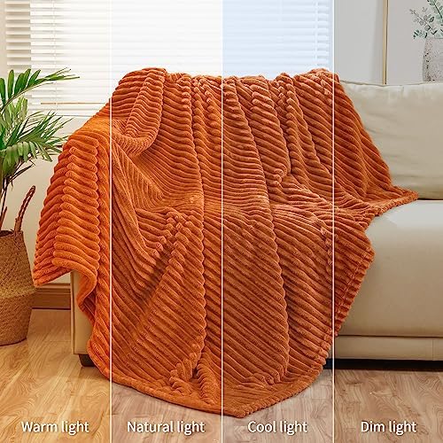 Bnuitland Orange Fleece Throw Blanket 90"x108",300GSM Large Big Soft Cozy Warm Lightweight Stripe Pattern for Bed Sofa Home Decor,Suitable for Adults Family All Season - Image 7
