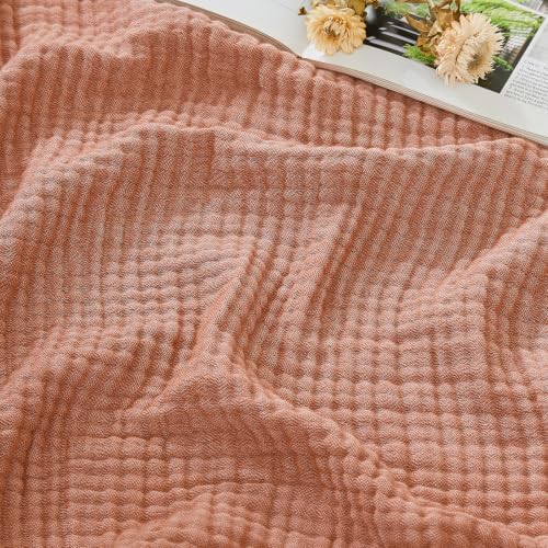 EMME Cotton Muslin King Blanket Bed Layering Breathable Gauze Blanket Soft Lightweight Blankets Adults (Orange Red, 108"x90") by EMME