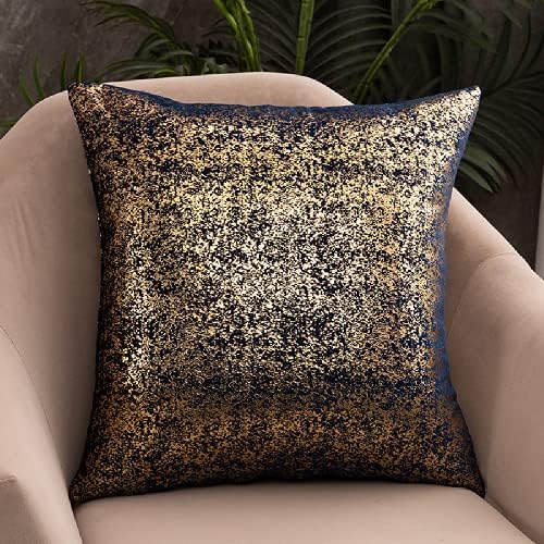 Deeprove Throw Pillow Cover Both Sides Sparkle Foil Print, Bronzing Velvet Hidden Zipper Closure Accent Pillow Cushion Case for Bedroom, Living Room, Sofa, Square 20 x 20 Inches, 1 Pack, Navy Blue by Deeprove