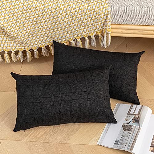 Kevin Textile Outdoor Waterproof 12”x24” Lumbar Pillow Covers 2 Pack, Black - Image 4