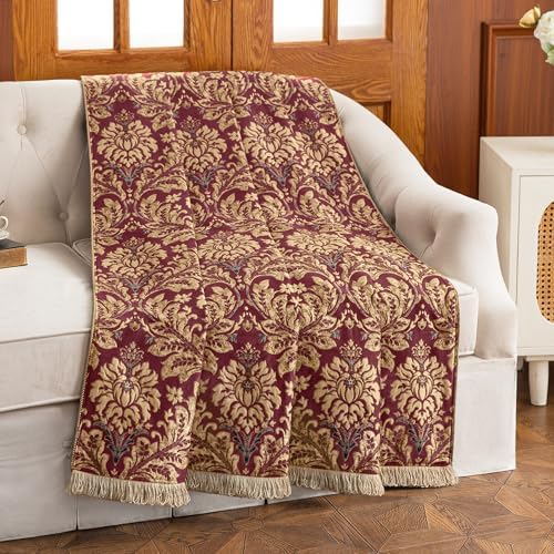 Loom and Mill Damask Floral Throw Blankets for Bed, Burgundy Red, 52" x72” - Image 2