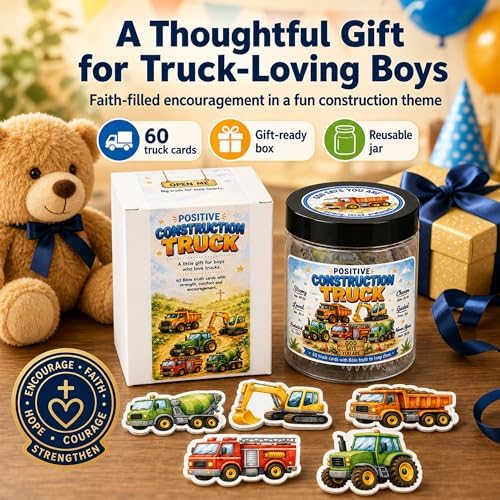 Fathers Day Gift For Son Positive Construction Truck Jar with 60 Bible Verses and Positive Messages, First Communion Gifts for Boys Christian Gifts for Kids Bible Affirmation Jar for Kids - Image 4