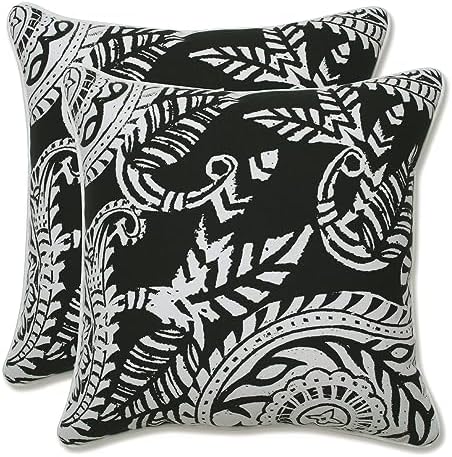 Pillow Perfect Paisley Indoor/Outdoor Accent Throw Pillow, Plush Fill, Weather, and Fade Resistant, Throw - 16.5" x 16.5", Black/Ivory Addie, 2 Count by PillowPerfect