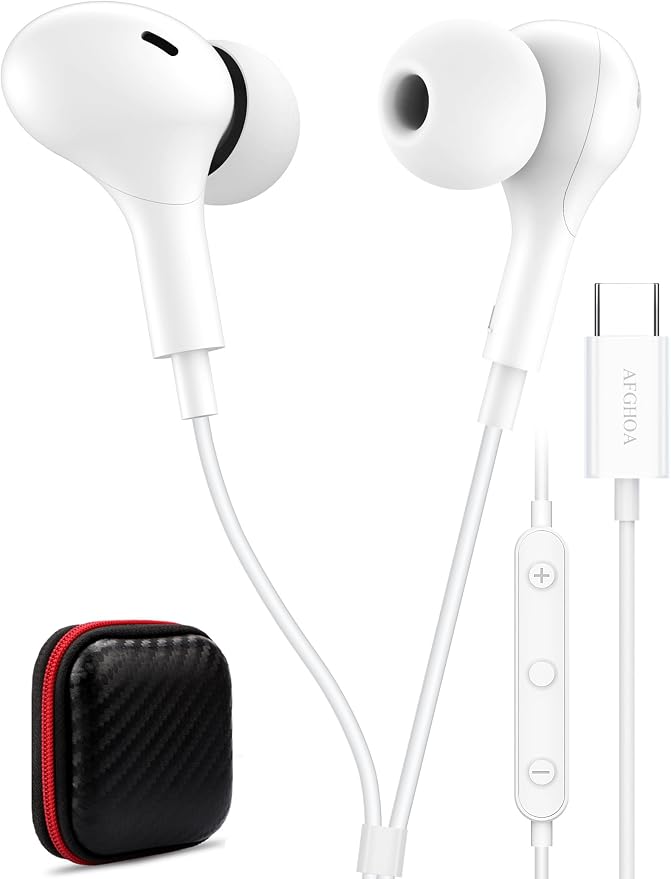 USB C Headphone for Samsung S26 S25 FE S24 A16 A17 Z Wired Earbuds Magnetic | in-Ear Type C Earphone with Microphone Volume Control Bass Stereo Noise Canceling for iPhone 17 Pro Max 16 16e 15 Pixel 10a 9 by AFGHOA