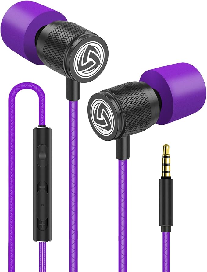 LUDOS Ultra Wired Earbuds in-Ear Headphones, 5 Years Warranty, Earphones with Microphone, Noise Isolating Ear Buds, Memory Foam for iPhone, Samsung, School Students, Kids, Women, Small Ears - Purple by Ludos