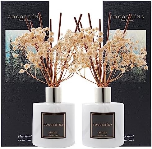 Cocorrína Premium Reed Diffuser Set with Preserved Baby's Breath & Cotton Stick Black Forest 2 Packs, 6.7oz Scent Fragrance Oil Diffuser for Bedroom Bathroom Home Décor by COCORR%C3%8DNA