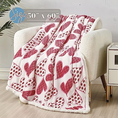 Elegant Comfort Luxury Ultra-Plush Velvet Touch Sherpa Fleece Throw Blanket - Soft, Warm, Cozy - Scarlett - Heart Pattern - 50" x 60" - Valentine's Day, Travel, Home Decor - Image 4