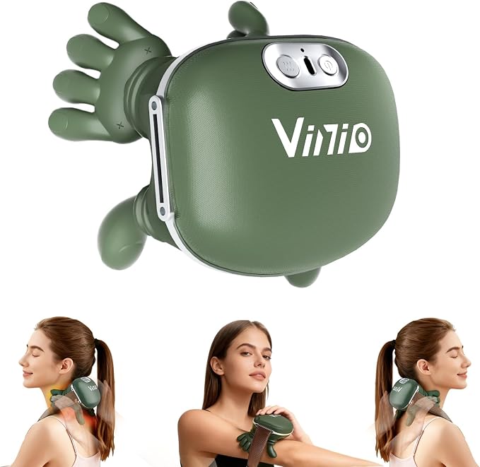 Vinid Bionic Neck and Shoulder Massager with Heat, 4D Kneading Massage, Simulated Human Hand Design for Pain Relief and Muscle Relax, Neck Massager Pillow Ideal for Valentines Gift, Green by Vinid
