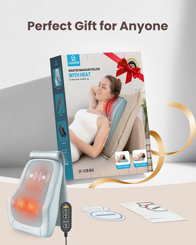 COMFIER Shiatsu Back Massager with Heat, Deep Kneading Neck & Back Massager, Adjustable Intensity Heated Massage Pillow for Shoulder, Lower Back, Lumbar, Gift for Men & Women - Image 8
