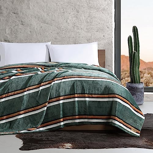 Wrangler - Queen Size Blanket, Ultra-Soft Plush Blanket, Medium Weight Cozy Bedding, Striped Americana Decor, College Dorm Room Essentials, Western Saddle Green - Image 2
