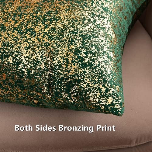 Deeprove Throw Pillow Cover Both Sides Sparkle Gold Foil Print, Soft Velvet Hidden Zipper Closure Accent Pillow Cushion Case for Bedroom, Living Room, Sofa, Square 20 x 20 Inches 1 Pack, Dark Green - Image 2