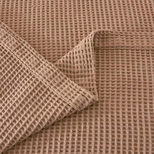 100% Cotton Taupe Blanket Twin Size for Bed - Breathable and Soft, Waffle Weave for Summer Spring, 90x66 Inches (Toffee) - Image 4
