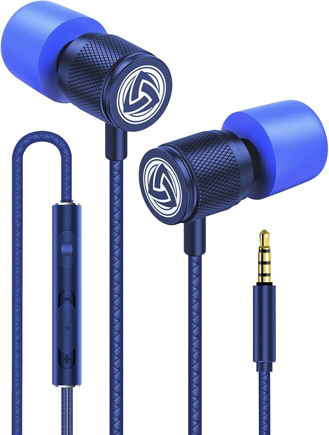 LUDOS Ultra Wired Earbuds in-Ear Headphones, 5 Years Warranty, Earphones with Microphone, Noise Isolating Ear Buds, Memory Foam for iPhone, Samsung, School Students, Kids, Women, Small Ears - Blue by Ludos