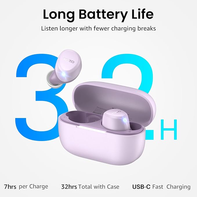 TOZO A1 Wireless Earbuds Bluetooth 5.3 Light Weight in Ear Headphones | IPX5 Waterproof,2 Mics for AI Calls,Immersive Premium Sound Bass Headset with Charging Case,32 EQ via App Light Purple - Image 5