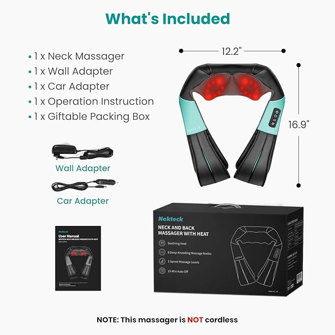 Nekteck Shiatsu Neck Massager with Heat for Pain Relief, NOT Cordless - Image 8
