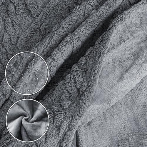 Tisancy King Size Waterproof Blanket for Bed Couch, 80'' x 60'' Double Side Leakproof Reversible Sherpa Flannel Fleece 3-Layer Lightweight Blanket, Absorbs 50oz, Gray, Machine Washable - Image 3
