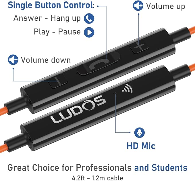 LUDOS Ultra iPhone Wired Headphones Earbuds Earphones with Lightning Connector Apple MFi Certified, 5 Years Warranty, for iPhone 14 13 12 11 Pro Max X XS XR 8 7 Plus with Microphone Control - Orange - Image 6