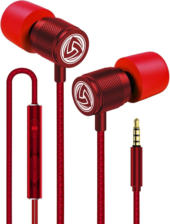 LUDOS Ultra Wired Earbuds in-Ear Headphones, 5 Years Warranty, Earphones with Microphone, Noise Isolating Ear Buds, Memory Foam for iPhone, Samsung, School Students, Kids, Women, Small Ears - Red by Ludos
