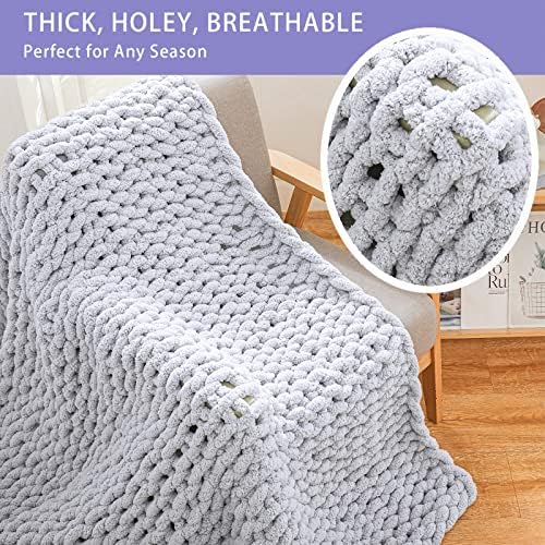 Bigacogo Chunky Knit Throw Blanket for Couch, 40x60 inches, Light Grey - Image 6