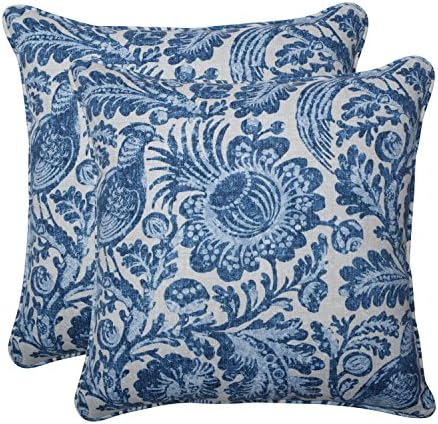 Pillow Perfect Paisley Indoor/Outdoor Accent Throw Pillow, Plush Fill, Weather, and Fade Resistant, Large Throw - 18.5" x 18.5", Blue/White Tucker Resist, 2 Count by PillowPerfect