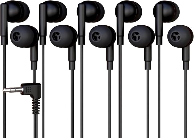 5 Pack Bulk Wired Earbuds, In Ear Headphones with 3.5mm Jack, 4ft Tangle Free Cable, Comfortable Fit, Affordable and Cost Effective, Ideal for School Classroom Testing Students Events Groups, Black by Redskypower