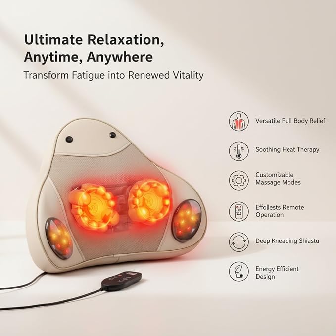 Back Massager with Heat, 4D Shiatsu Kneading Deep Tissue Electric Massager for Neck Shoulder Leg Back, Portable Rechargeable Cordless for Home Office Sofa Bed, for Men Women Mom Dad - Image 8