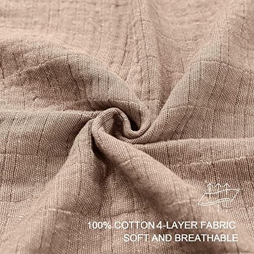 SE SOFTEXLY Muslin Throw Blanket, 4-Layer Dyed Yarn, 50”x60”, Coffee - Image 2