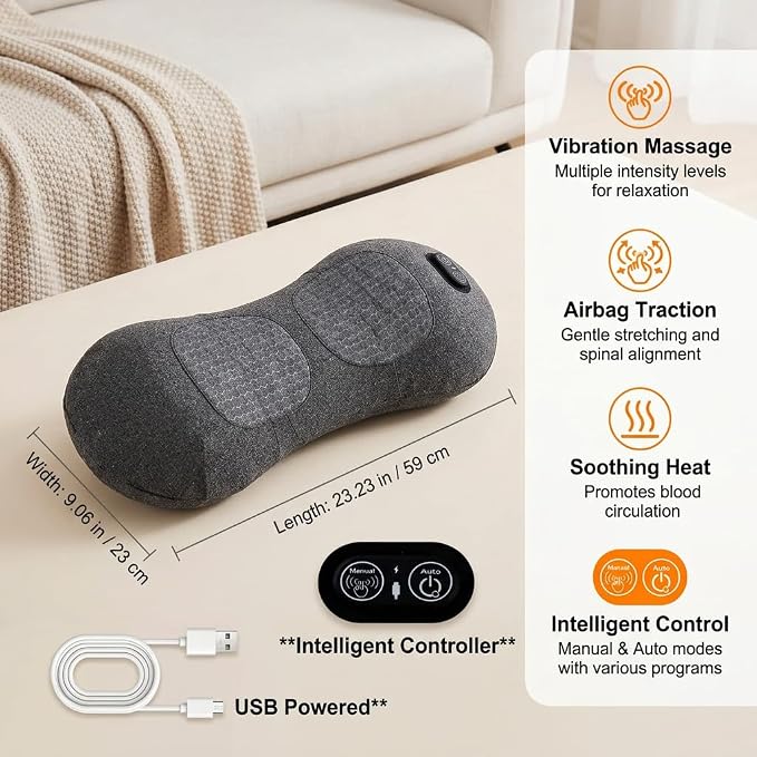 3-in-1 Cordless Lumbar Support Pillow with Heat, Vibration and Traction, Electric Lower Back Massager for Pain Relief Deep Tissue, Decompression Back for Chair, Bed, Car - Image 7