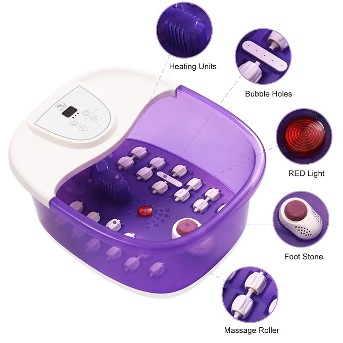 ECARBME Foot Spa Bath Massager with Heat, Foot Soaking Tub with 22 Massage Rollers, Temperature Control, Jets, Bubbles, Epsom Salt and Vibration, Foot Bath soak tub for Relaxation- Purple - Image 8
