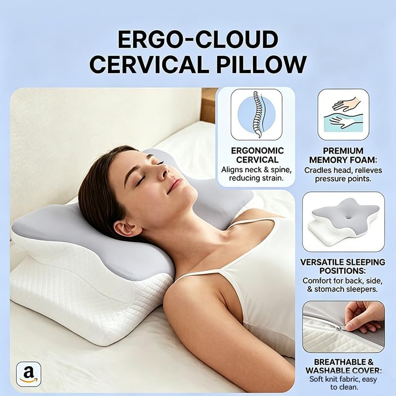 Cooling Neck Support Pillow, Adjustable Cervical Memory Foam for Pain Relief, Odorless Ergonomic Orthopedic Bed Pillows for Side Back Stomach Sleepers, Cozy Sleeping (Grey) - Image 4