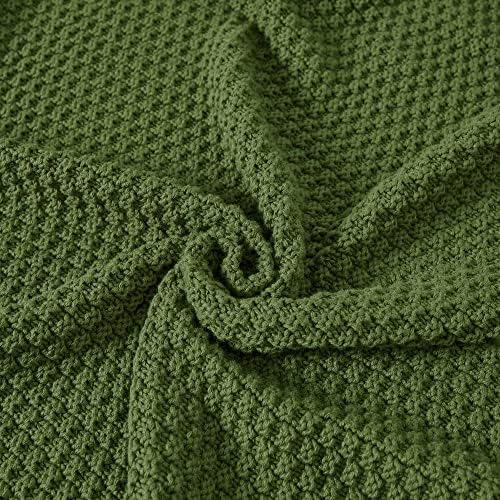 Longhui bedding 100% Cotton Knitted Throw Blanket – Olive Green, Soft & Cozy, Machine Washable, 60"x80" – Perfect for Living Room, Couch, Sofa, Bed or Travel - Image 3
