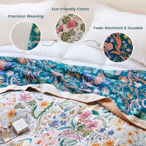 MSGKV Boho Throw Blanket 50"x60" Cotton Floral Blanket for Couch Bed Decor - Image 3