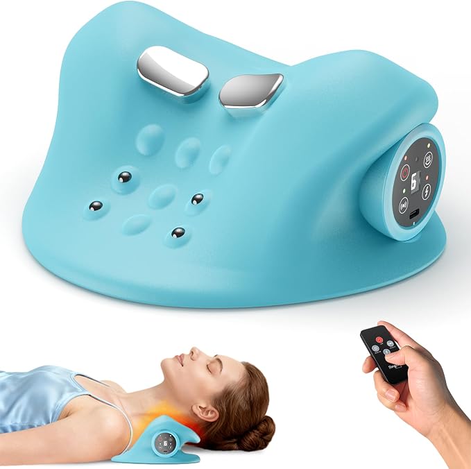 Neck Massager with Heat & Vibration 3 Level Adjustable, Heated Neck Stretcher with 6 Modes, Rechargeable Cervical Traction Device for Pain Relief & Muscle Relaxation, Gift for Women Men by Ringco