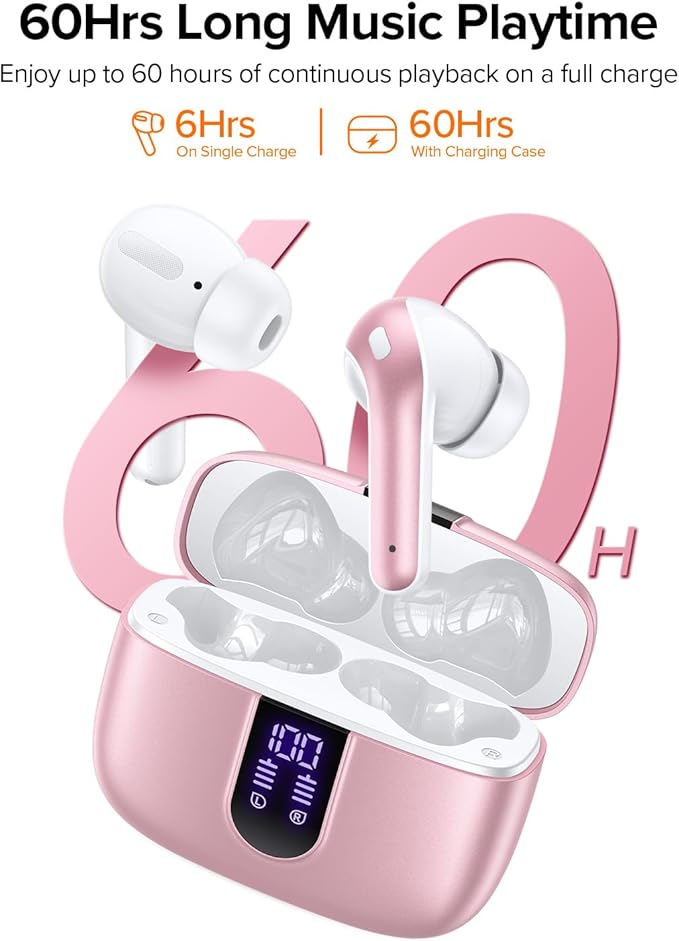 TAGRY Bluetooth Headphones True Wireless Earbuds 60H Playback LED Power Display Earphones with Wireless Charging Case IPX5 Waterproof in-Ear Ear buds with Mic for TV Smart Phone Laptop Computer Sports - Image 3