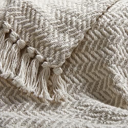 Americanflat 50x60 Throw Blanket - Soft and Breathable Cotton Throw Blanket for Couch, Bed, Chair - Decorative Blankets Perfect for Home, Office, or Outdoor Use - Cream and Beige Zig Zag Design - Image 2