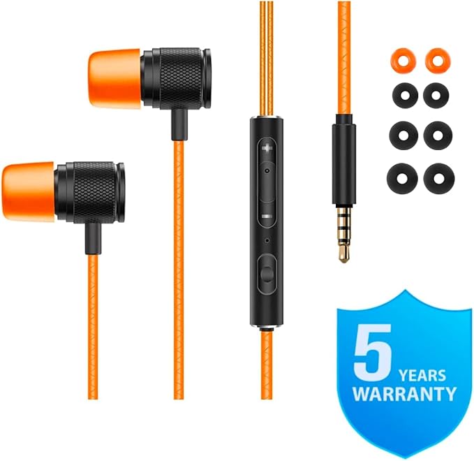 LUDOS Ultra Wired Earbuds in-Ear Headphones, 5 Years Warranty, Earphones with Microphone, Noise Isolating Ear Buds, Memory Foam for iPhone, Samsung, School Students, Kids, Women, Small Ears - Orange - Image 6