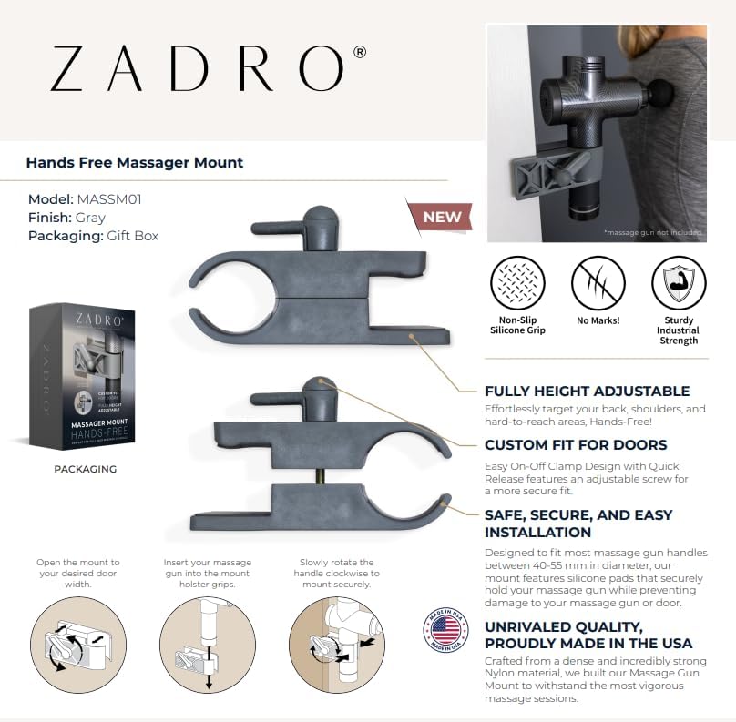 Zadro Hands Free Massage Gun Deep Tissue Door Mount Back Massager Handheld Clamp Tool Strong Grip Protects Door Easy Use - Image 3