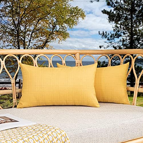 Kevin Textile Outdoor Waterproof 12”x24” Pillow Covers 2 Pack, Yellow by KevinTextile