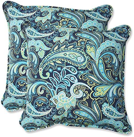Pillow Perfect Paisley Indoor/Outdoor Accent Throw Pillow, Plush Fill, Weather, and Fade Resistant, Large Throw - 18.5" x 18.5", Blue/Green Pretty, 2 Count by PillowPerfect