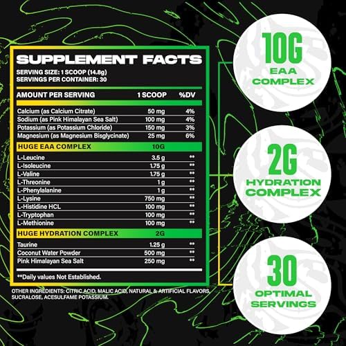 Huge EAA + Hydration, Essential Amino Acids Powder, EAAs & BCAAs, Intra & Post Workout Recovery Powder, Muscle Growth, Recovery & Performance, 10g EAAs & Electrolytes, Watermelon Lemonade, 30 Servings - Image 4
