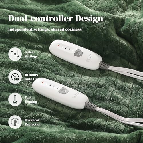 King Heated Blanket 90"x100" King Electric Blanket with Dual Controls,Green - Image 2